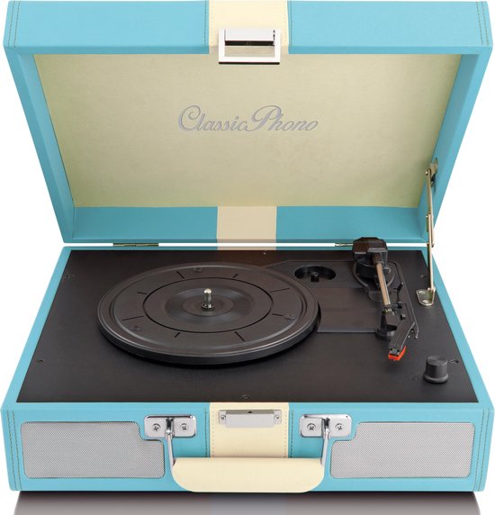 CLASSIC PHONO TT-33 Blauwe koffer platenspeler met ingebouwde speakers