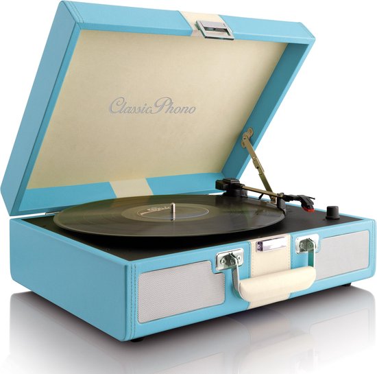 CLASSIC PHONO TT-33 Blauwe koffer platenspeler met ingebouwde speakers