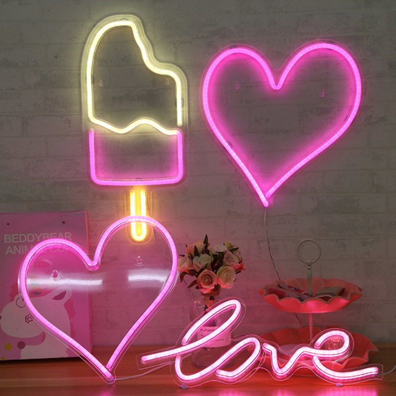 Love Neon Bord Met Usb Kabel Rode Verlichting